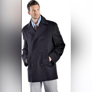 Herman K Elegant Navy Blue Double-Breasted Peacoat for Men